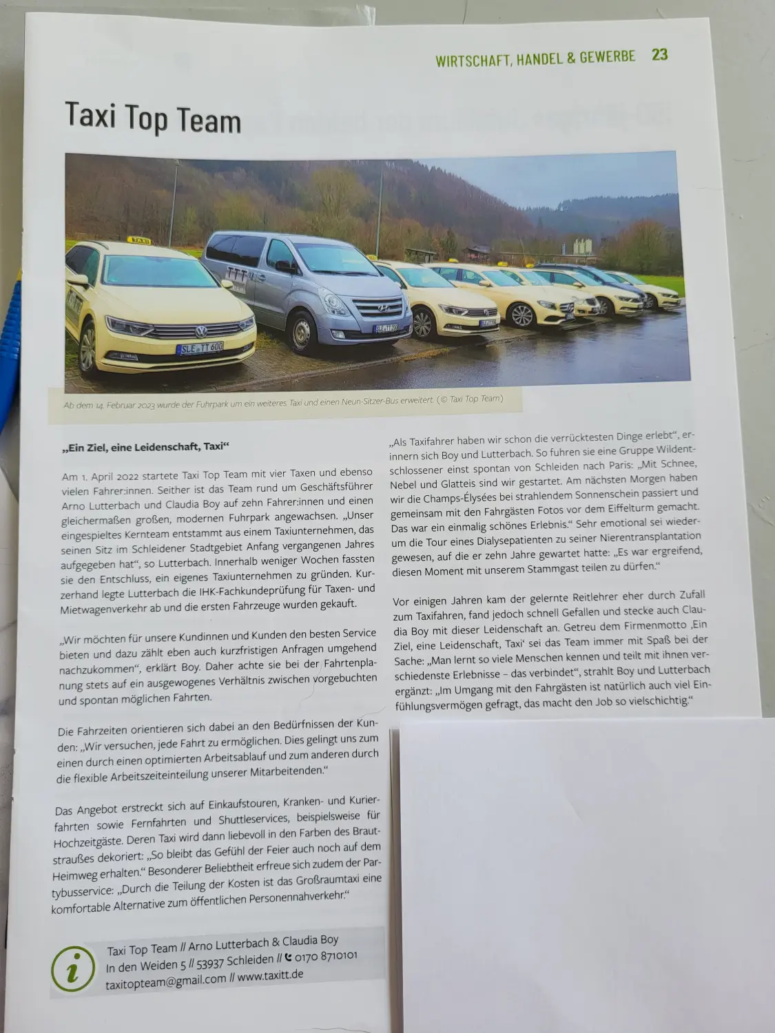 BonChance & TaxiTopTeam GmbH - Transportdienste - Taxi Top Team Dokument